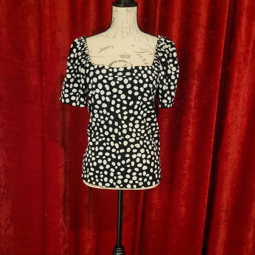 Ann Taylor Black and White Polka Dot Square Neck Top